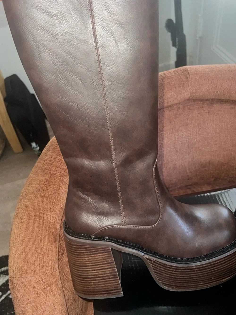 Women’s Brown Platform Knee-High Boots - Picture 2 of 7